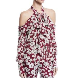 Alexis Paloma Cold Shoulder Tie Neck Silk Top size Small